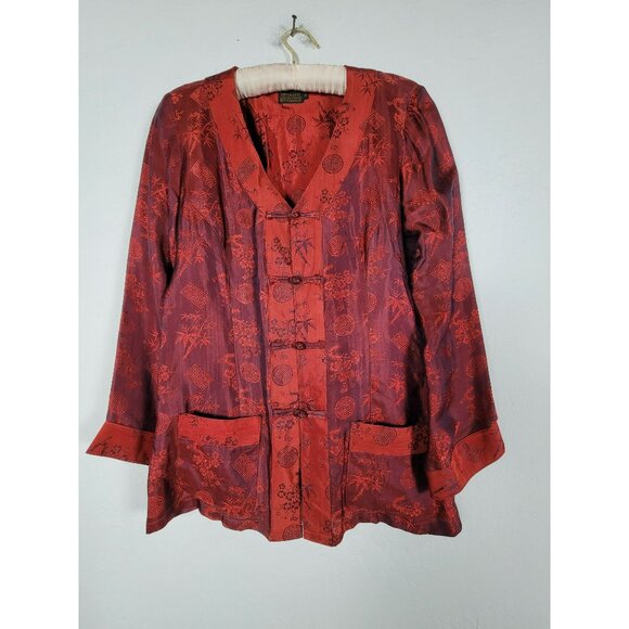 OM Gallery Women's Handmade Knot Button Front Vietnamese Silk Blouse Red Small - Picture 1 of 7